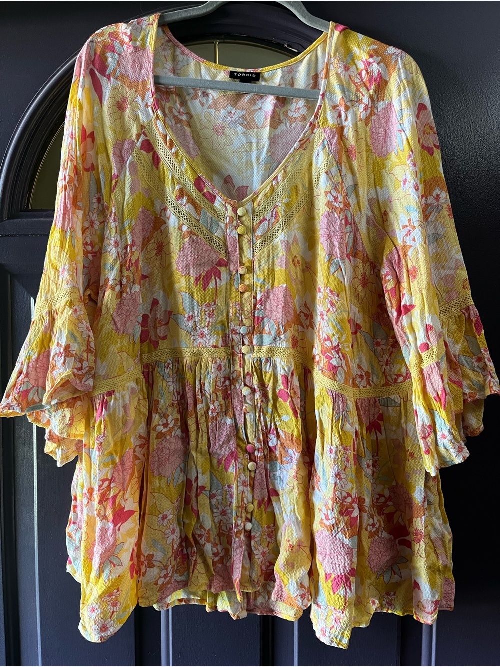 TORRID Yellow Floral Button-Front Peasant Blouse Size 3x